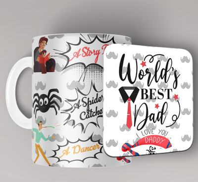 ECFAK Father Day Doodle Printed Ceramic Coffee Mug(350 ml, Pack of 2)
