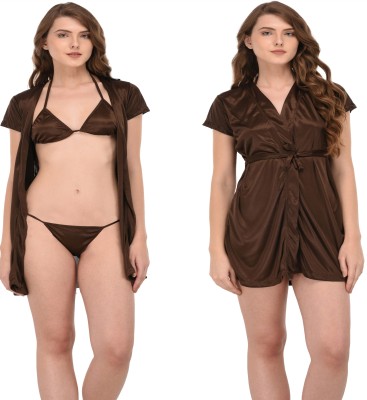 You Forever Women Robe and Lingerie Set(Brown)