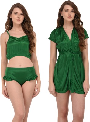You Forever Women Robe and Lingerie Set(Green)