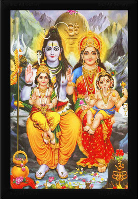 Braj Art Gallery Shiva Parivar on Mount Kailash Painting Photo Frame Digital Reprint 19.5 inch x 13.5 inch Painting(With Frame)