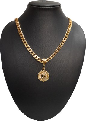 Sipradh OM Round Flower & SEHVANG CHAIN Gold-plated Diamond Alloy Pendant Set