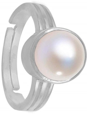 EVERYTHING GEMS 5.25 Ratti 4.42 Carat Pearl Moti Natural Pearl & WTGTL Lab Certified Pearl Brass Pearl Silver Plated Ring