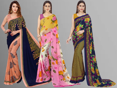 Anand Sarees Floral Print Bollywood Georgette Saree(Pack of 3, Multicolor)