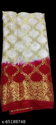 MINE CHOICE Woven, Checkered Bollywood Jacquard, Art Silk Saree(Red, White)