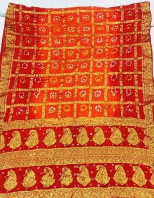 MINE CHOICE Woven, Checkered Bandhani Jacquard, Art Silk Saree(Red, Orange)