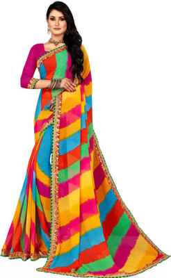 LAKHADATARI PRINTS Striped Leheria Georgette Saree(Multicolor)