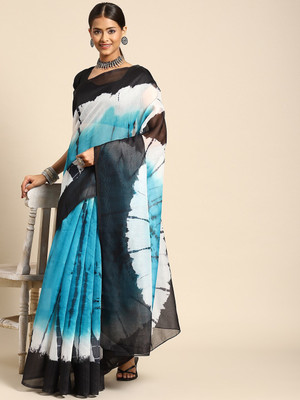 ANOUK Printed Bollywood Cotton Blend Saree(Blue)