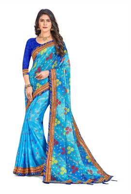 TINA FASHION Blocked Printed Bollywood Georgette Saree(Light Blue)