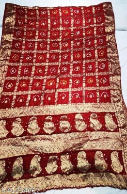 MINE CHOICE Woven, Checkered Bandhani Jacquard, Art Silk Saree(Red)