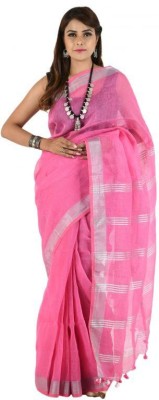 govind handloom Solid/Plain Bhagalpuri Cotton Linen Saree(Black)