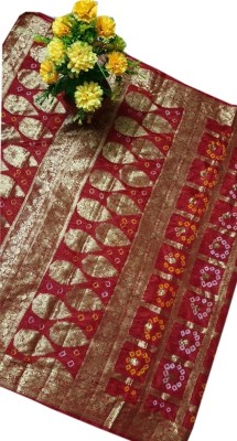 Yogeshhoney Woven Bandhani Art Silk Saree(Red)