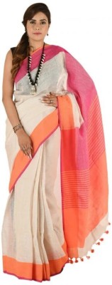 govind handloom Solid/Plain Bhagalpuri Cotton Linen Saree(Cream)