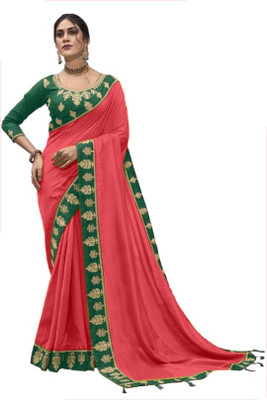 GALANI ENTERPRISE Embroidered Kanjivaram Silk Blend Saree(Pink)