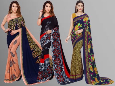 kashvi sarees Floral Print Bollywood Georgette Saree(Pack of 3, Multicolor)