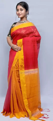 KSHSAREE Self Design Handloom Cotton Silk Saree(Red)