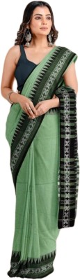 AjoyDas Woven Handloom Cotton Silk Saree(Green)