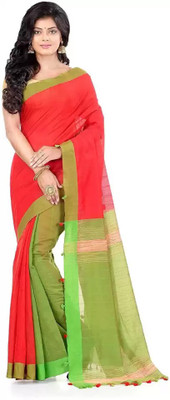 KSHSAREE Self Design Handloom Cotton Silk Saree(Red)