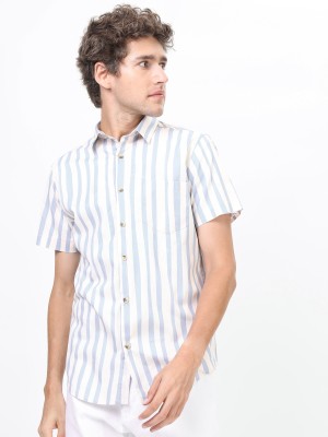 HIGHLANDER Men Striped Casual Blue Shirt