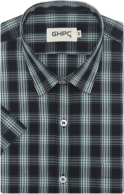 GHPC Men Checkered Formal Black Shirt