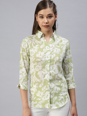 SHOWOFFFF Women Printed Casual Green Shirt