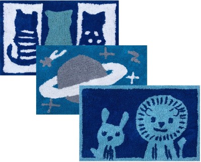 AAZEEM Cotton Door Mat(Blue, Medium, Pack of 3)