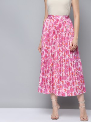 SASSAFRAS Floral Print Women Pleated Pink Skirt