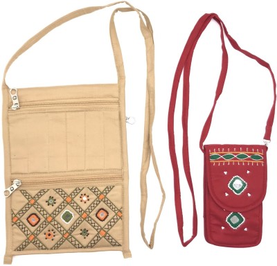 SriShopify Handicrafts Beige, Red Sling Bag Sling Bags for Girls Combo Set of 2 Passport Sling Bag Beige Cream & Red(Pack of 2)