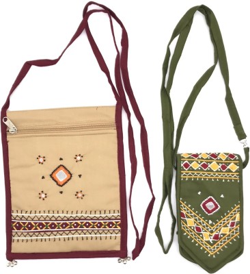 SriAoG Beige, Multicolor Sling Bag Crossbody Bag for Girls Mobile Sling bag Combo Beige & Olive(Pack of 2)