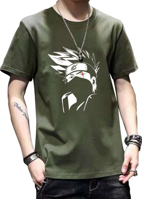 Fashion And Youth Printed Men Round Neck Dark Green T-Shirt