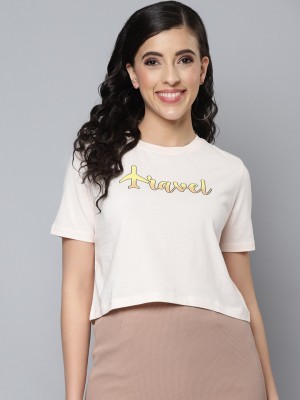 SASSAFRAS Typography Women Round Neck White T-Shirt