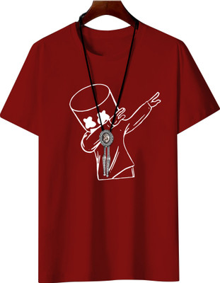 Fashion And Youth Printed Men Round Neck Maroon T-Shirt