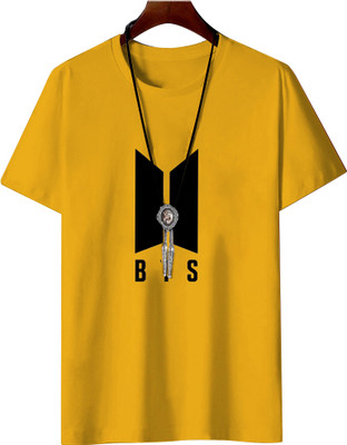 Fashion And Youth Printed Men Round Neck Yellow T-Shirt