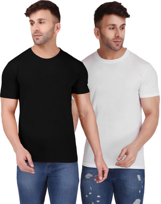 KIUTEES Solid Men Round Neck White, Black T-Shirt