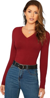 ILLI LONDON Casual Solid Women Maroon Top