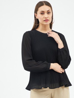 HARPA Casual Solid Women Black Top