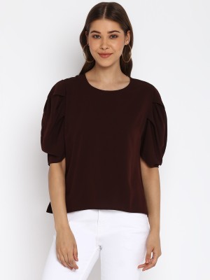 MAYRA Casual Solid Women Brown Top