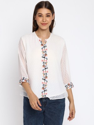 MAYRA Casual Embroidered Women White Top