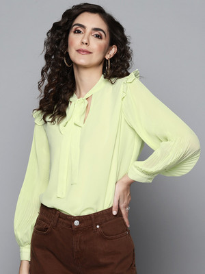 SASSAFRAS Casual Solid Women Light Green Top