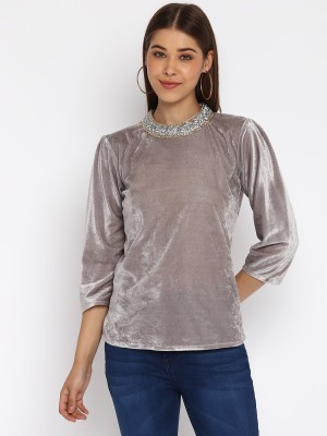 MAYRA Casual Solid Women Grey Top