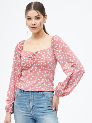 HARPA Casual Floral Print Women Pink Top