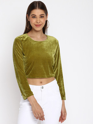 MAYRA Casual Solid Women Dark Green Top