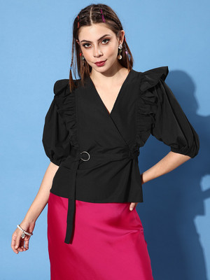 Style Quotient Casual Solid Women Black Top
