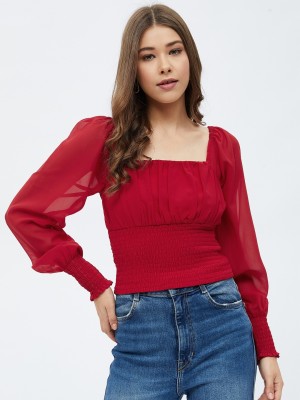 HARPA Casual Solid Women Red Top