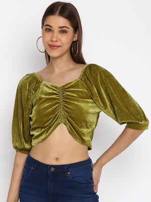 MAYRA Casual Solid Women Dark Green Top