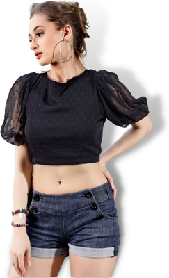 Sera Casual Self Design Women Black Top