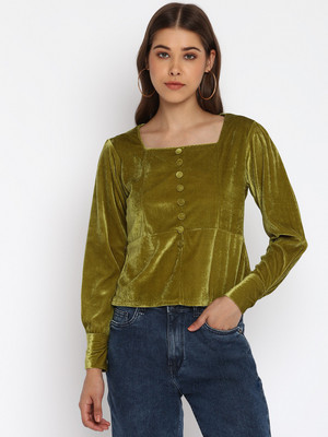 MAYRA Casual Solid Women Dark Green Top