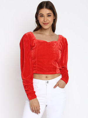 MAYRA Casual Solid Women Red Top