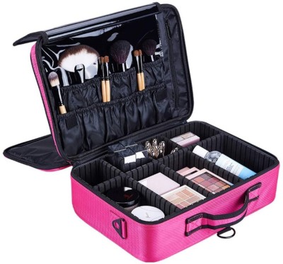 LACOPINE Cosmetic Multi-function Travel Makeup Case Handbag Storage Bag Large Organizer Toiletry Bag with Adjustable Dividers for Men And Woman Travel Toiletry Kit(Pink)