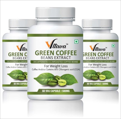 VLTAVA Green Coffee For Weight Loss and Improve Immunity, Reduce body fat,(3 x 60 Capsules)