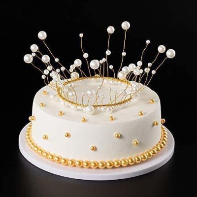 REPLEX Crown Cake Topper,Pearl White Headdress Bridal Tiara Wedding Cake Decor Topper Cake Topper(multi Pack of 1)